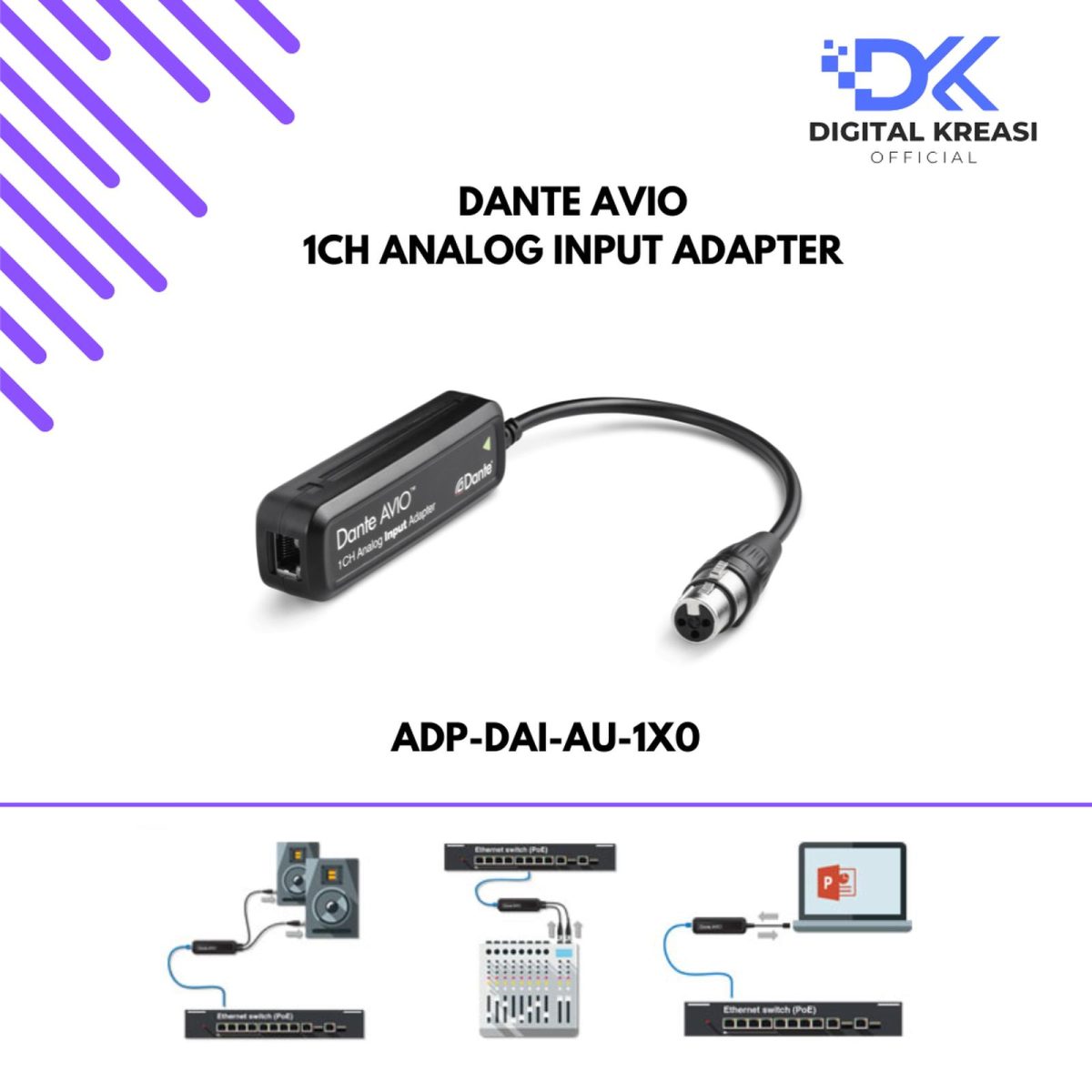 Dante AVIO 1 CH In Adapter XLR to IP Extender