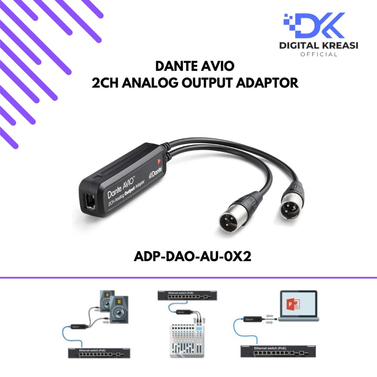 Dante AVIO 2 CH Out Adapter IP to XLR Extender